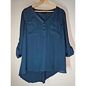 Fortune & Ivy Women's 3/4 Sleeve Blue Blouse Large